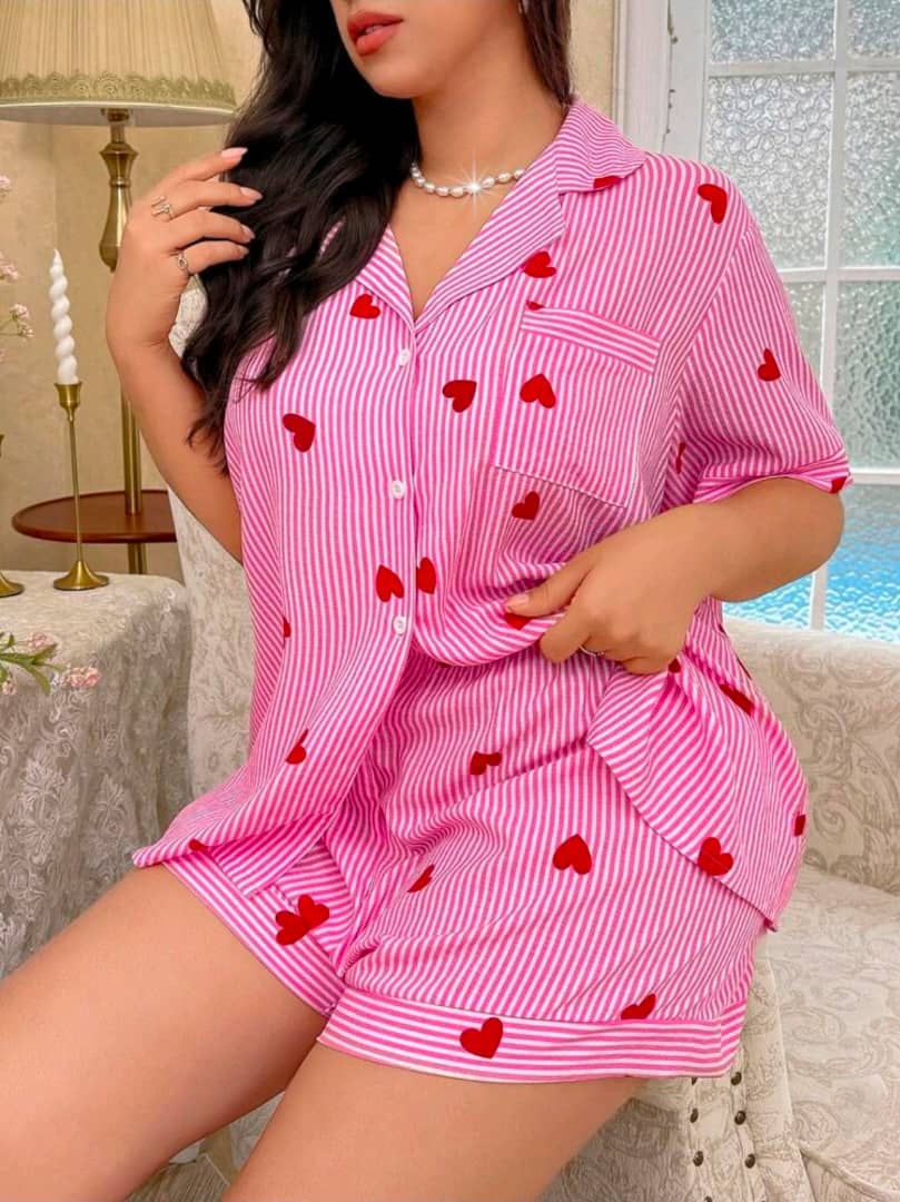 Ensemble Pyjama Short Rayé Rose & Cœurs Rouges – Collection Cosy & Romantique – Image 6